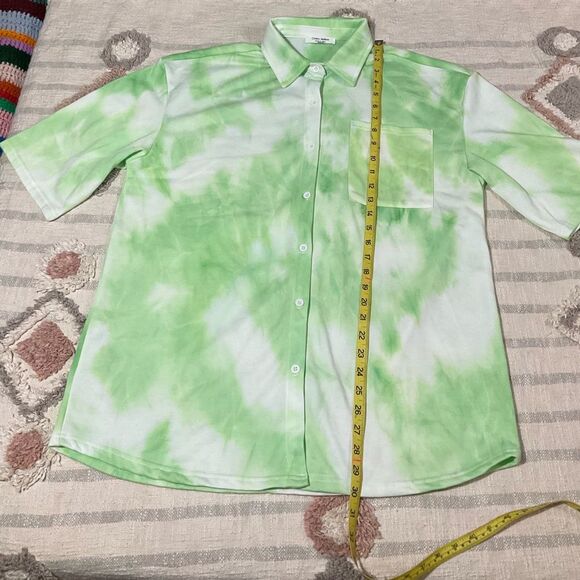 2 Piece Tie Dye French Terry Crop Top & Oversized Blouse Set Lime Green Medium - Picture 8 of 11